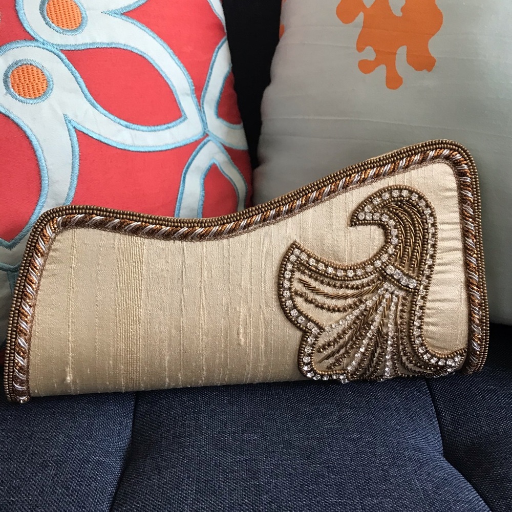 NWT cream and gold sequined party clutch/handbag